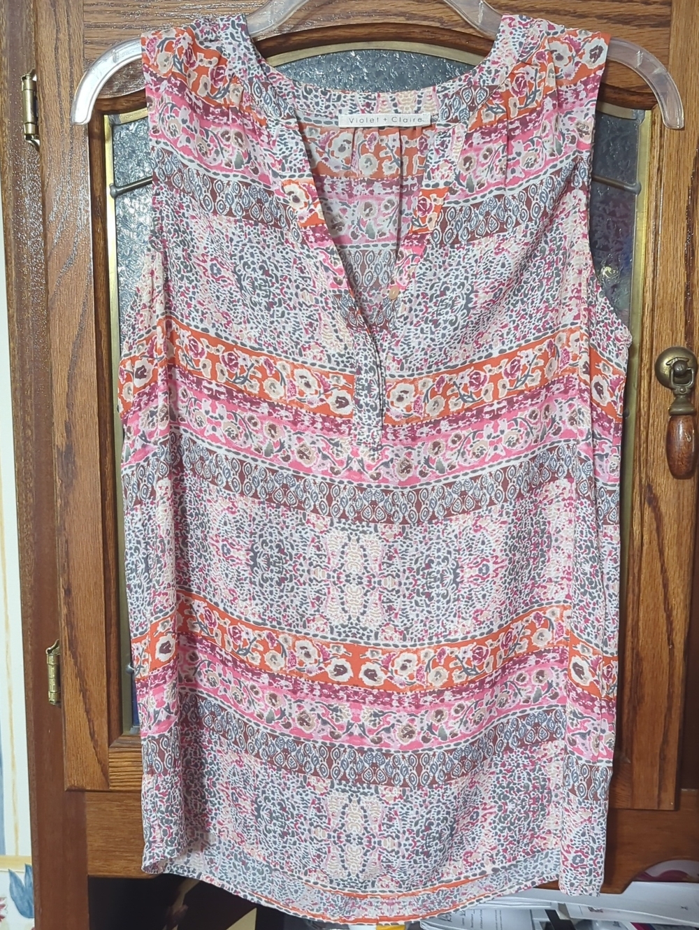 Violet & Claire Pink and Orange Printed Sleeveless Camisole